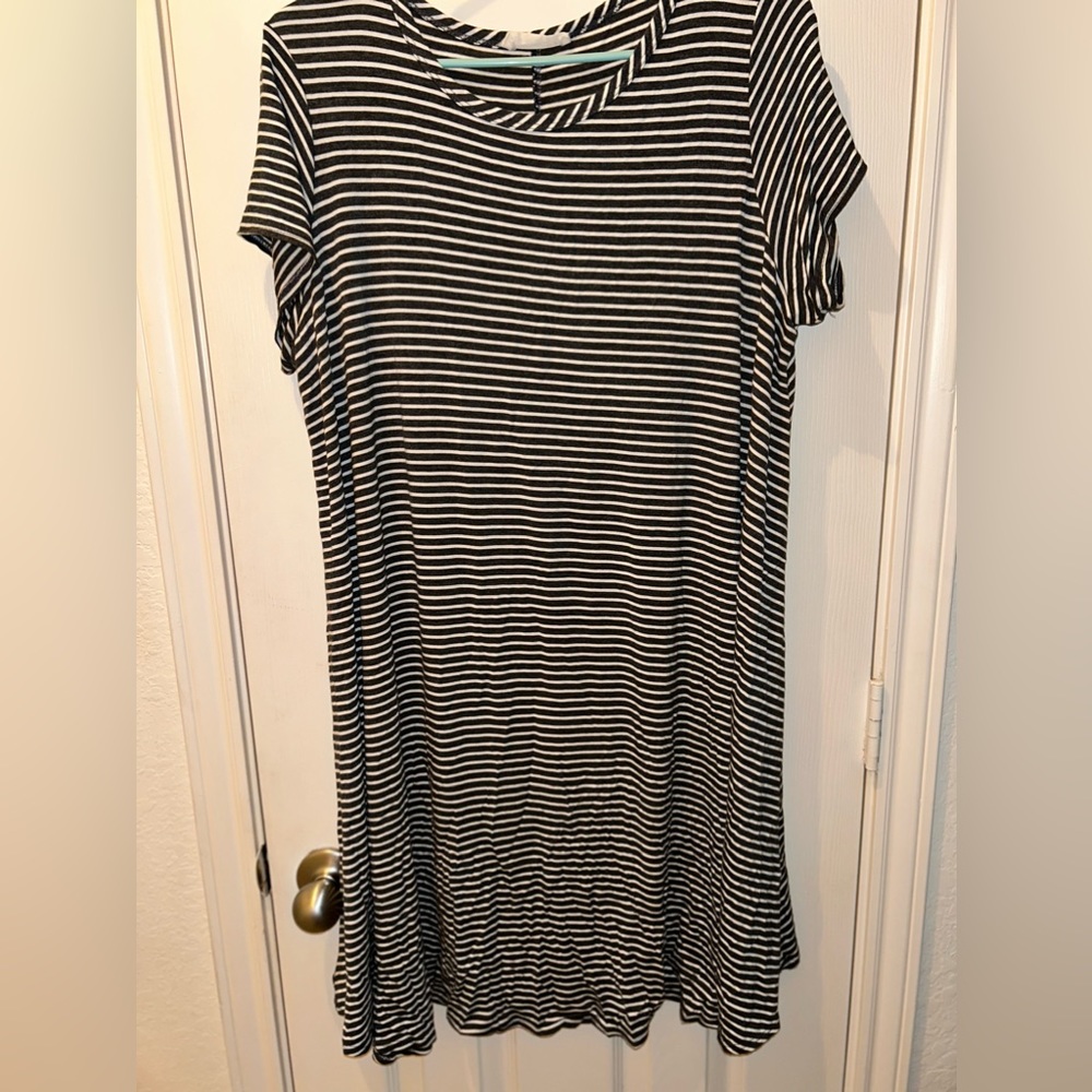 Dark gray striped dress, Forever Rose culture 2X